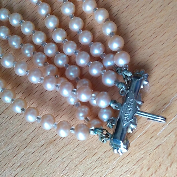 RARE SANDOR 7-Layer Glass Pearl Choker w L W PARIS Cut Steel Slide Buckle - Picture 12 of 16